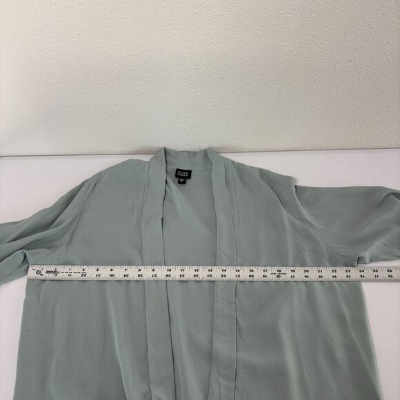 Eileen Fisher Silk Cardigan Size M Green Open Front Long Sleeve Office Luxury - Picture 7 of 8